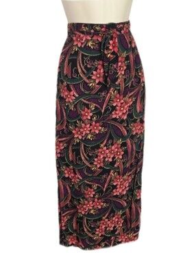 That's Me! Skirt Vintage Faux Wrap Boho Fairycore Batic Floral Midi Pink Size 8
